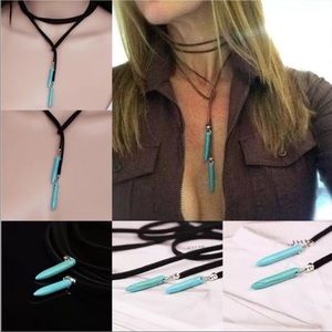 Jewelry - Vegan Suede & Turquoise Pendant Wrap Choker Jewelry - Vegan Suede & Turquoise Pendant Wrap Choker